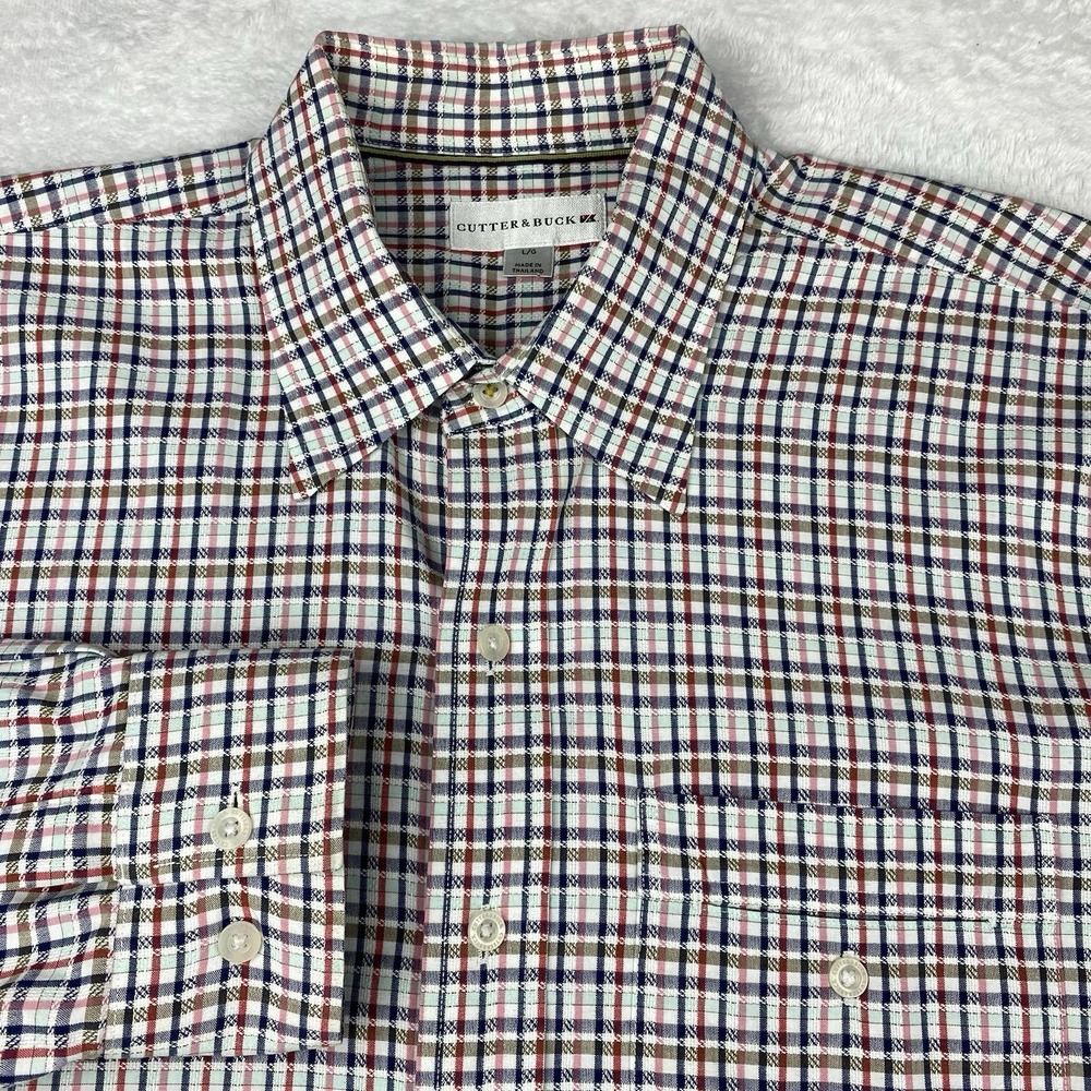 Cutter & Buck Dress Shirt Mens Large Multicolor Checks Regular Fit